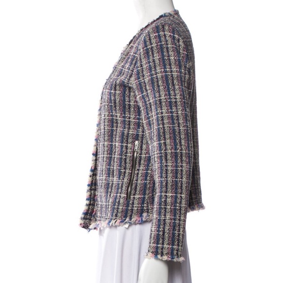 IRO Frannie Blue, Pink and Ivory Tweed Open Jacket with Fringe Trim - Picture 7 of 10